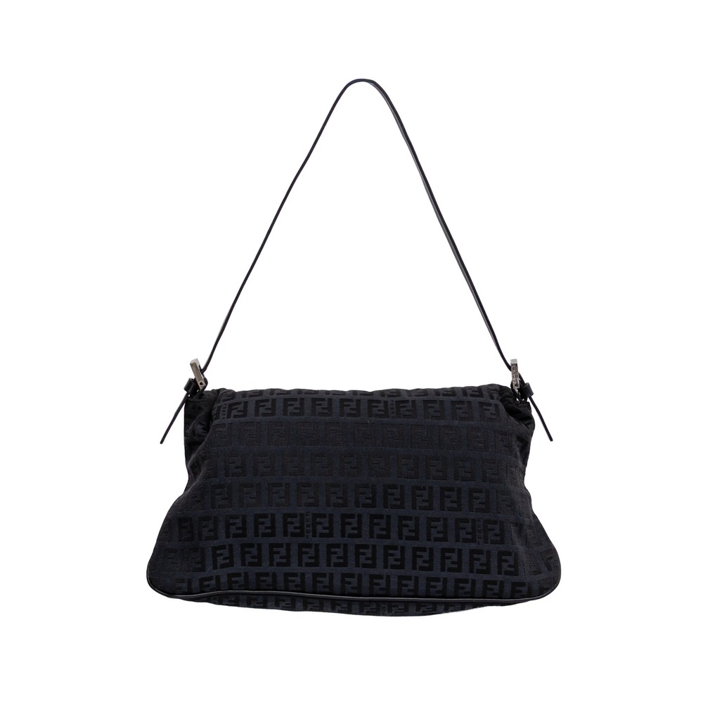 Fendi Mamma Baguette Black Zucca Canvas Shoulder Bag Double Flap FF Logo Vintage - Picture 2 of 13